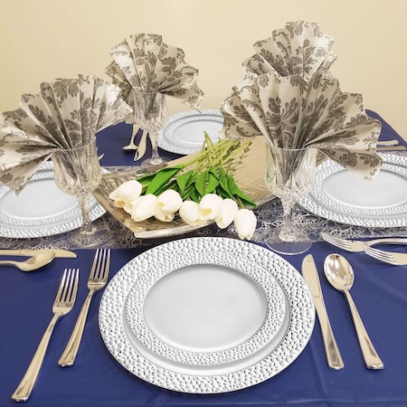 Smarty Had A Party 7.5" White with Silver Hammered Rim Round Plastic Appetizer/Salad Plates (120 Plates), 120PK 857-CASE
