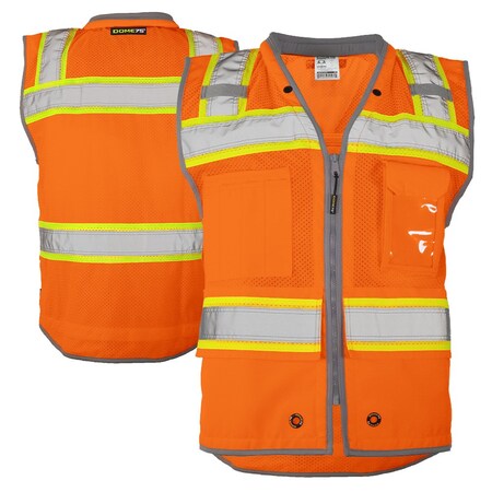 Dome75 Safety Vest, Polyester, Reinforced Front Zipper Closure Closure, HiVis Orange/HiVis Yellow Contrast OV6123