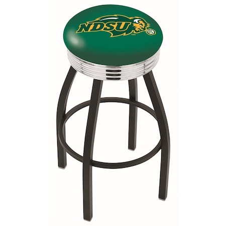 Holland Bar Stool Co 25" Blk Wrinkle North Dakota State Swivel Bar Stool, Chrome Ring L8B3C25NDakSt-G