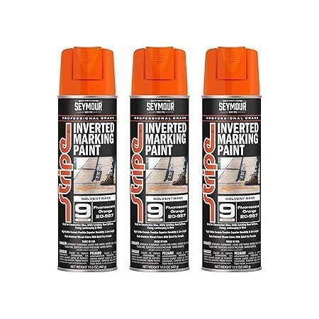 Seymour Midwest Stripe 9-Series Inverted Ground Marking Paint, Fluorescent Orange net 17oz., 3PK 20957-3