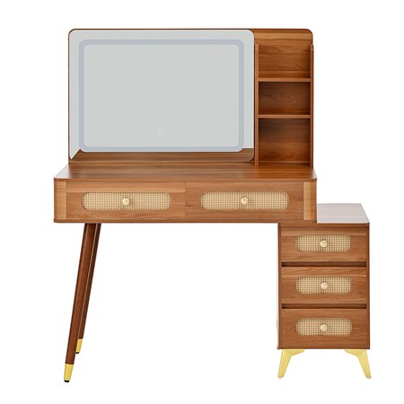 Homeroots 47" Brown Wood Lighted Mirrored Dresser 691728