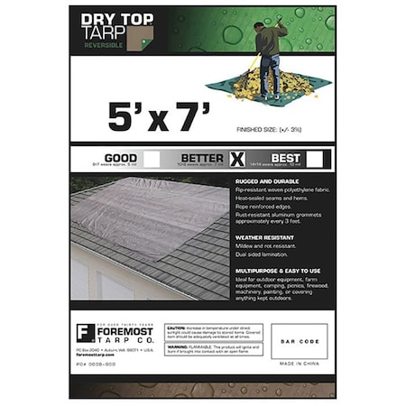 Foremost Tarp Co. 5' x 7' Foremost 10057 Brown/Green Dry Top 7-Mil Full Size Tarp POP
