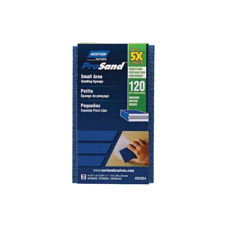 Norton Sanding Sponge ProSand 4.5 in L X 2.69 in W X 1 in 120 Grit Medium Small Area Blue Pair 07660782064
