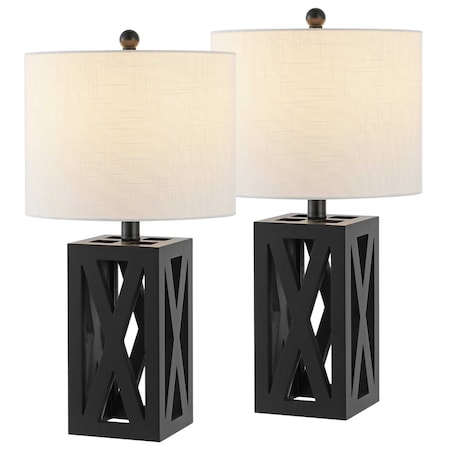 Jonathan Y Stewart 21.5" Farmhouse Wood LED Table Lamp, Black, 2PK JYL1062C-SET2