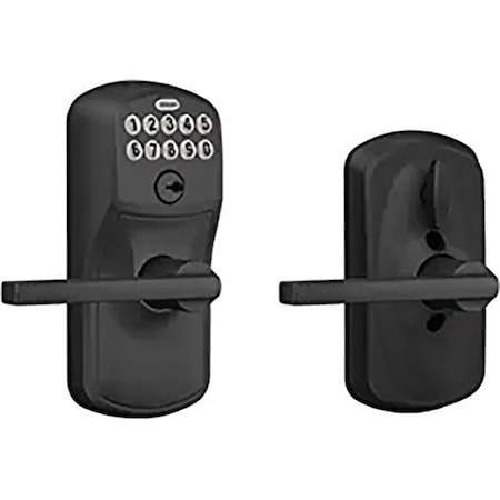 Schlage Lock LAT Electronic Entry Lock, Straight Design, Matte Black, Residential, 2 Grade, Metal FE595VPLY622LAT