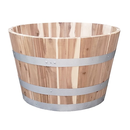 Real Wood Products 16.5 in. H X 26 in. W X 26 in. D Wood Half Wine Barrel Planter Natural G3054