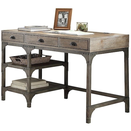 Homeroots 47" Natural and Gray Writing Desk With Three Drawers 286083