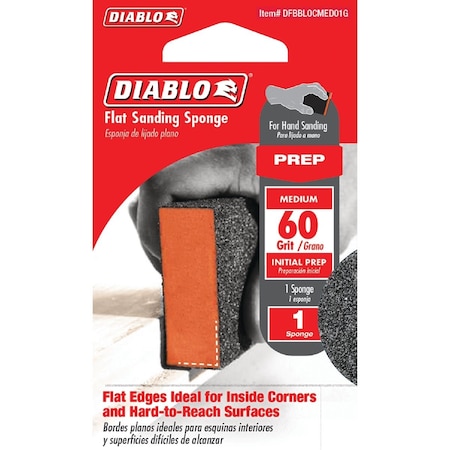 Diablo 2-1/2'' x 4'' x 1'' 60 Grit, Medium Flat Edge Sanding Sponge DFBBLOCMED01G