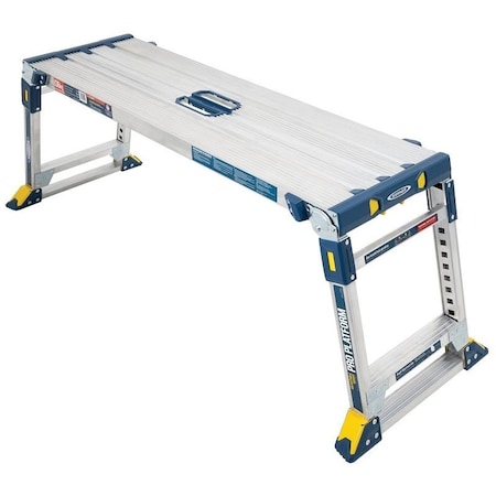 Werner Work Platform, 57 to 62 in OAW, 20 to 30 in OAH, 46 in OAD, 300 lb, Silver, Aluminum Tabletop AP-2030-MP3