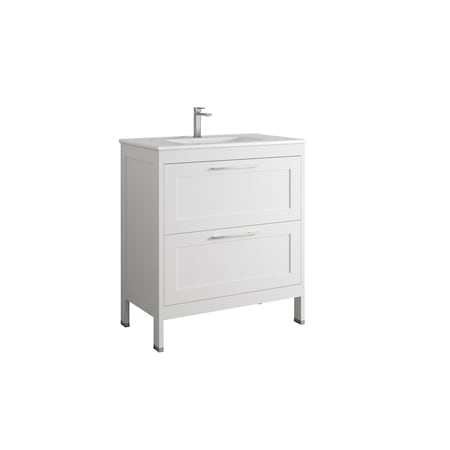 Homeroots 32" White Wood Freestanding Bathroom Vanity With White Sink And Two Drawers 627398