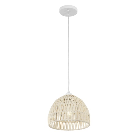 Jonathan Y Campana 10.25" 1-Light Bohemian Modern Woven Rope/Iron LED Pendant, Cream JYL6513C