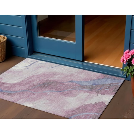 Homeroots 3' X 5' Mauve And Pink Abstract Washable Indoor Outdoor Area Rug 611381