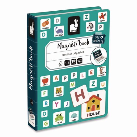 Janod Magneti'books, Alphabet, 142 Pieces 26 Cards, 116 Magnetic Shapes, Ages 3 to 8 J02712