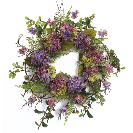 Homeroots 22" Purple Artificial Summer Hydrangea Wreath 516075