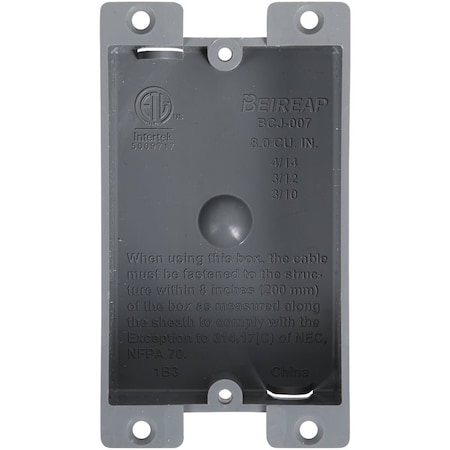 Unbranded 1-Gang PVC Molded Old Work Wall Electrical Box 8 Cu.'' BCJ-007