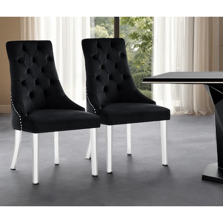 Homeroots Set of Two Tufted Black and Clear Upholstered Velvet Dining Side Chairs 543511