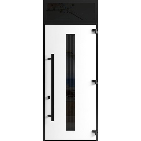 Vdomdoors Front Exterior Prehung Steel Door Ronex1055 Teak 96 Transom Window Sidelite Entry Metal Modern RONEX1055EXD-OAK-W36xH96+16-LH-I
