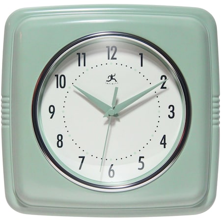 Infinity Instruments Square Retro Wall Clock, Sage Green, 9.25" 13228SA-4103