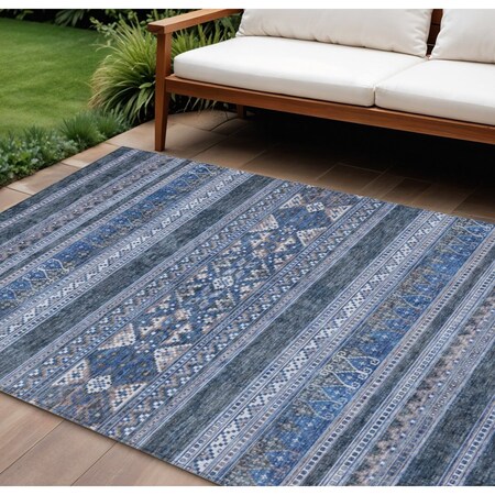 Homeroots 10' X 14' Navy Blue And Denim Blue Southwestern Washable Indoor Outdoor Area Rug 582835