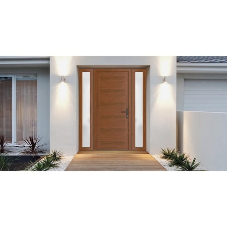 Vdomdoors Front Exterior Prehung Metal-Plastic Door, Manux 8111 Walnut, 2 Side Sidelite Transoms, Office Comm MANUX8111EXD-WLN-W14+36+14xH80-LH