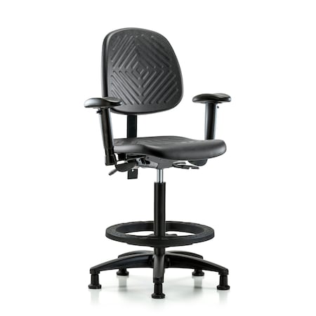 Blue Ridge Ergonomics Bench Chair, Hi, Poly, Med, Bk, AA BF Glides, 6-Way Adjustable, 24-1/2" to 33-1/2" Height, Blue, Black BR-PHBCH-MB-RG-T0-A1-BF-RG