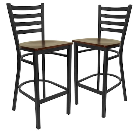 Flash Furniture Black Ladder Stool-Mah Seat, PK2 2-XU-DG697BLAD-BAR-MAHW-GG