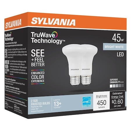 Sylvania Natural LED Bulb, R20 Lamp, 45 W Equivalent, E26 Medium Lamp Base, Dimmable, Frosted 41153