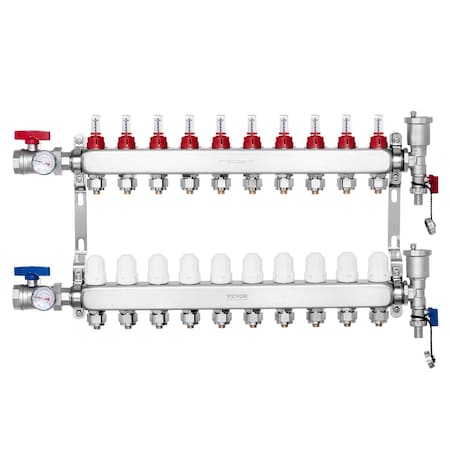 Vevor 10-Branch Radiant Heat Manifold 1/2 in PEX Tubing Floor Heating Manifold Set 7012-25-10-00-NPT