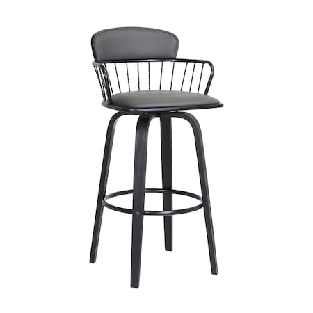Homeroots 30" Gray And Black Faux Leather Swivel Low Back Bar Height Bar Chair 534443