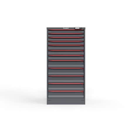 Strong Hold 12 drawer cabinet - (4x 2ft, 3x 3ft, 5x 5ft) - Red accents - E-Lock w/ Tracking S3060-PPTAS-1201DS