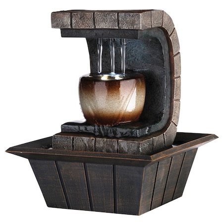 Homeroots 10" Brown Textured Polyresin Tabletop Fountain with LED Light 468309