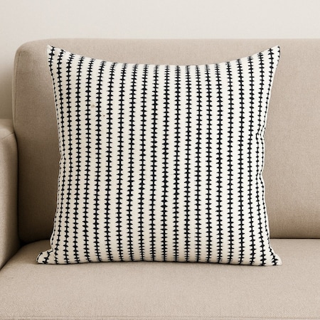 Homeroots 22" Cream And Black Striped Linen Throw Pillow Cover with Embroidery 608209