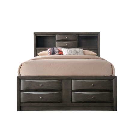 Homeroots Gray Solid Wood King With Ten Drawers Bed Frame 318715