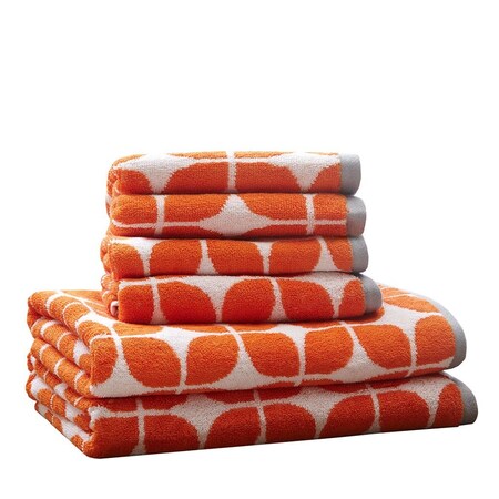Homeroots Set of Six Orange And White Cotton Geometric Jacquard Towel Set, 6PK 662347