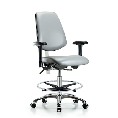 Blue Ridge Ergonomics Vinyl Clean Room Chair, Adjustable Arms BR-NCR-VMBCH-MB-CR-T1-A1-CF-CC-8840