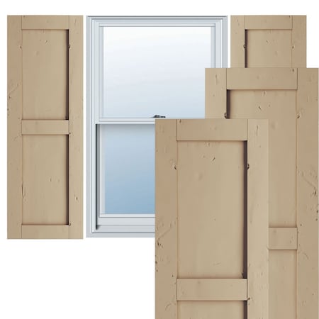 Ekena Millwork Rustic Two Equal Panel Flat Panel Knotty Pine Faux Wood Shutters (Per Pair), Primed Tan, 18"W x 28"H SHUFP18X28KPPR
