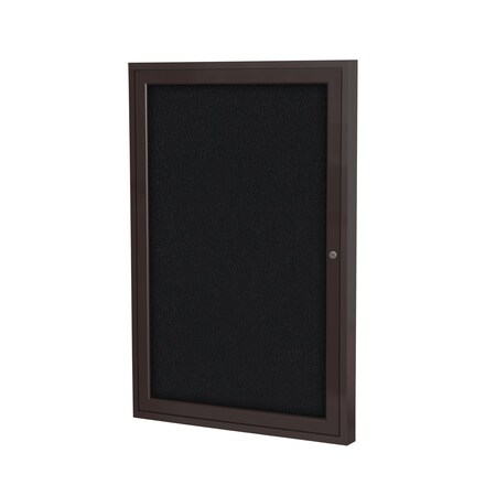 Ghent 1 Door Enclosed Fabric Bulletin Board, Bronze Aluminum Frame, 24''H x 18''W, Black PB12418F-95