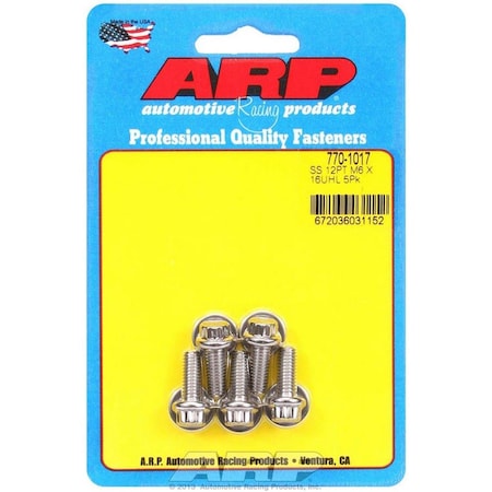 Arp 770-1017 6 x 1 x 16 mm 12-Point Stainless Steel Bolt Kit, 5 Piece ARP770-1017