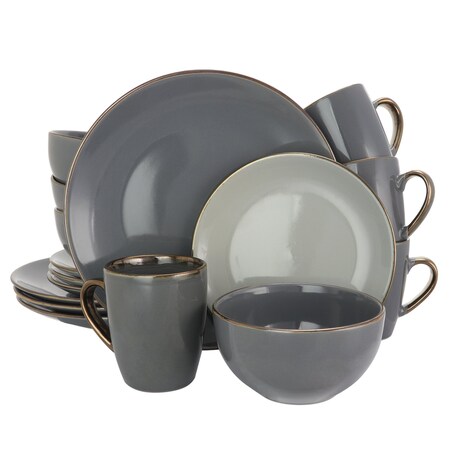 Elama Tahitian Grand 16 Piece Stoneware Dinnerware Set in Gray EL-TAHITIANGRAND