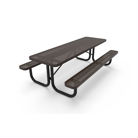 Mytcoat 8ft Rectangular Portable Outdoor Table, Brown, Seats 8, Punched Steel, Textured Coating 804073