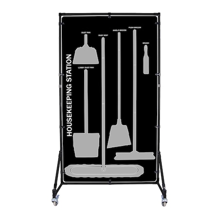 5S Supplies 5S Housekeeping Shadow Board Broom Station Version 2 - Black Board / Gray Shadows HSB-V2-BLACK/GRAY-KIT