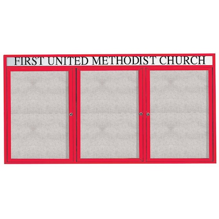 Aarco Outdoor Enclosed Bulletin Board w/ Al Frame Header, Powder Coated Red, Neutral 48''Hx96''W ODCC4896-3RHR