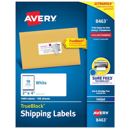 Avery TrueBlock Shipping Labels, Sure, PK1000 8463