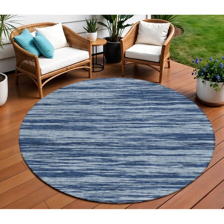 Homeroots 8' Blue And Navy Blue Round Abstract Washable Indoor Outdoor Area Rug 613081