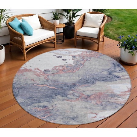 Homeroots 8' Blush And Gray Round Abstract Washable Indoor Outdoor Area Rug 631875