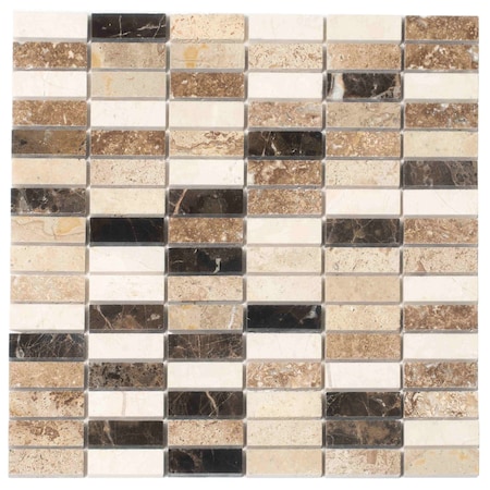 Apollo Tile 12x12 Emperador Dark, Beige Travertine Marble Polished Floor and Wall Mosaic Tile 5 sqft/case, 5PK APL013288MPA