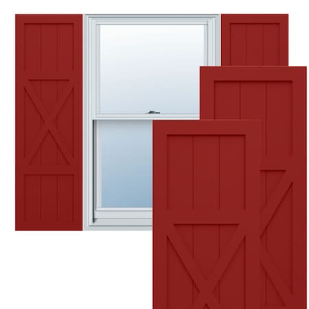 Ekena Millwork True Fit PVC Center X-Board Farmhouse Fixed Mount Shutters, Fire Red , 18W x 33H, PR TFP107FH18X033BR