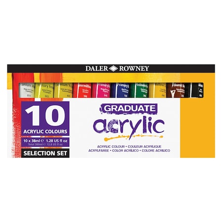 Daler-Rowney Graduate Acrylic Paint Selection Set, Assorted Colors, 38ml, 10-Piece Set D123900010-3