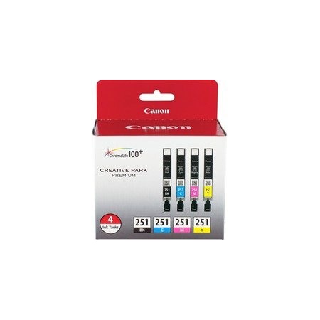 Canon CLI-251 Original Inkjet Ink Cartridge, Value Pack, Black, Cyan, Magenta, Yellow, 4PK CLI251-BCMY