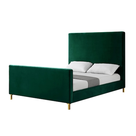 Homeroots Hunter Green Solid Wood Queen Upholstered Velvet Bed 544768